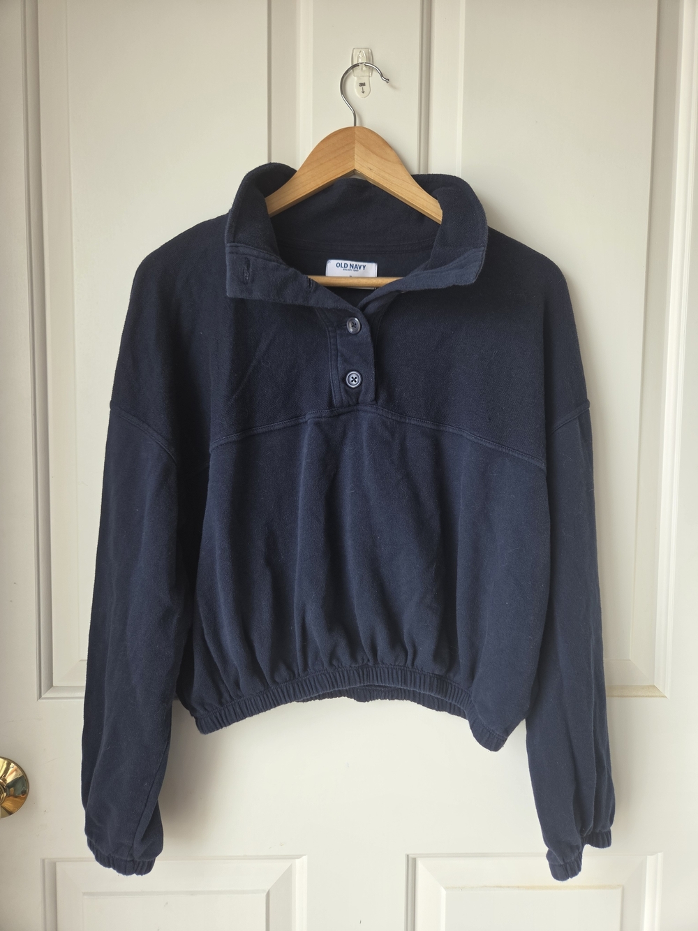 Old Navy Dark Navy Button-Neck Pullover Hoodie